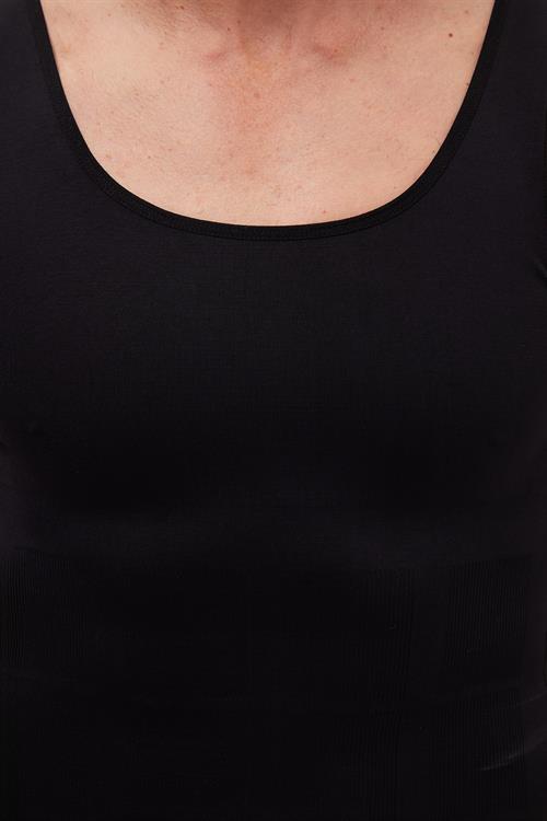 Erkek Süper Slim Fit Extra Dar Kesim Lastikli Siyah Atlet Korse
