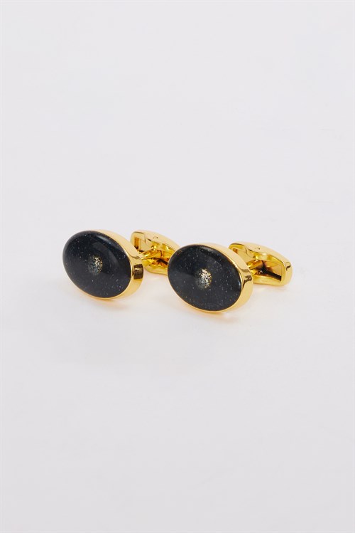 Erkek Gold Renk Oval Simli Görünümlü Kol Düğmesi
