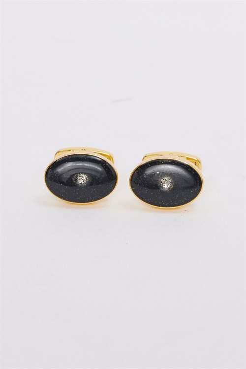 Erkek Gold Renk Oval Simli Görünümlü Kol Düğmesi