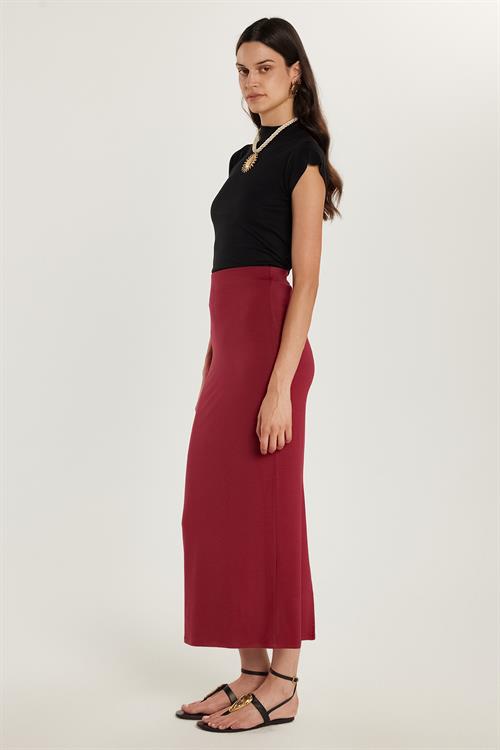Kadın Standart Fit Modal Kumaş Bordo Maxi Boy Etek