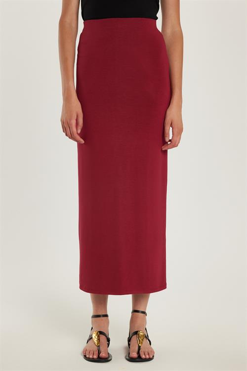 Kadın Standart Fit Modal Kumaş Bordo Maxi Boy Etek