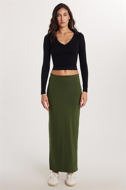 Kadın Standart Fit Modal Kumaş Yeşil Maxi Boy Etek