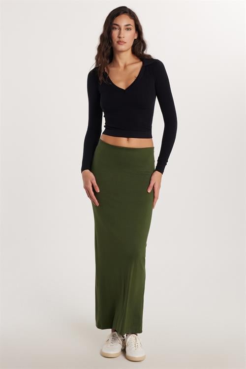 Kadın Standart Fit Modal Kumaş Yeşil Maxi Boy Etek