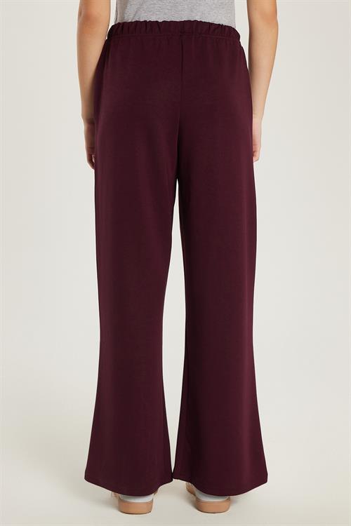 Kadın Modal Kumaş Relax Fit Beli Lastikli Bağlamalı Bordo Pantolon