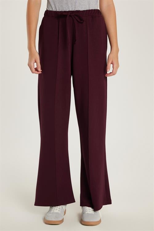 Kadın Modal Kumaş Relax Fit Beli Lastikli Bağlamalı Bordo Pantolon