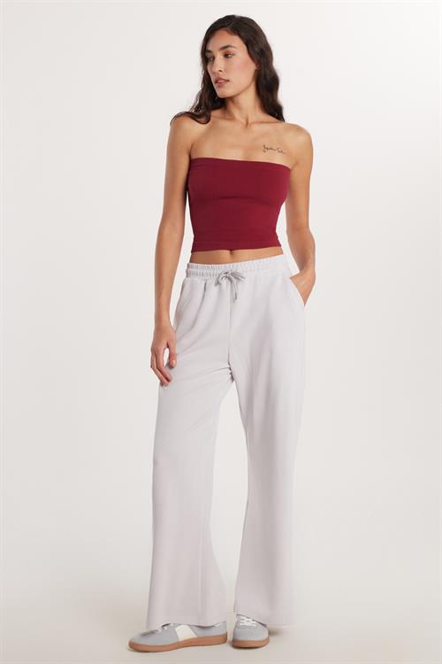 Kadın Relax Fit Rahat Kesim Modal Kumaş Beli Lastikli Geniş Paça Gri Eşofman Altı