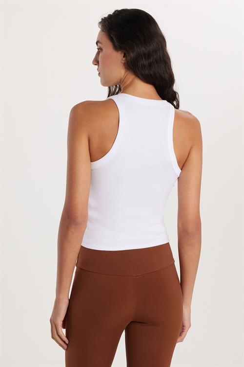 Kadın Slim Fit Halter Yaka Modal Kumaş Beyaz Body Atlet