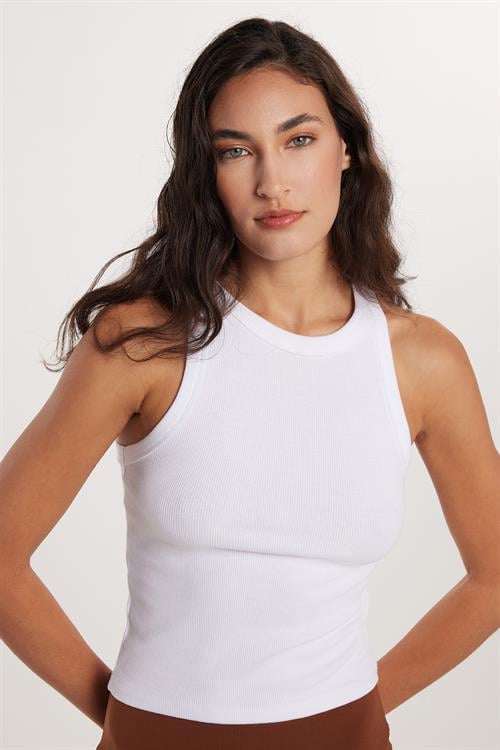 Kadın Slim Fit Halter Yaka Modal Kumaş Beyaz Body Atlet