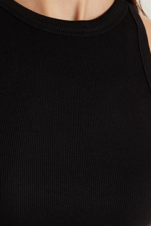Kadın Slim Fit Halter Yaka Modal Kumaş Siyah Body Atlet