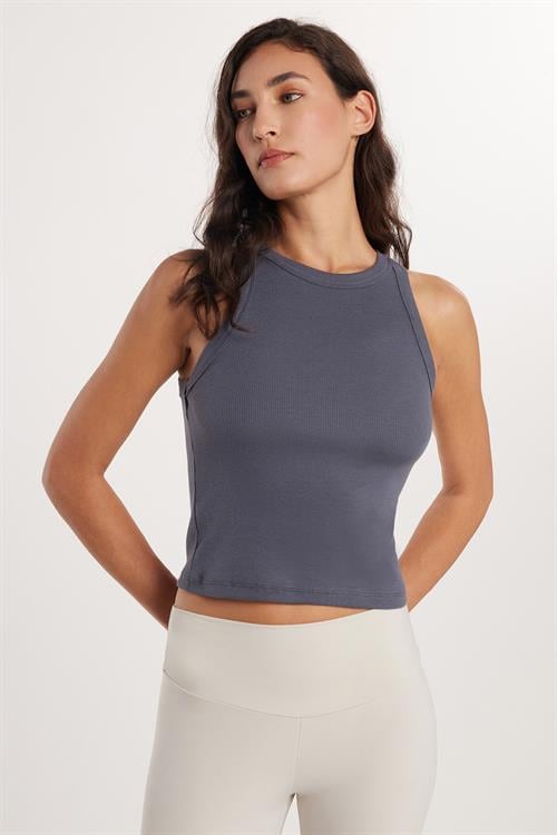 Kadın Slim Fit Halter Yaka Modal Kumaş Antrasit Body Atlet