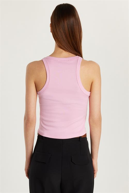 Kadın Slim Fit Halter Yaka Modal Kumaş Pembe Body Atlet