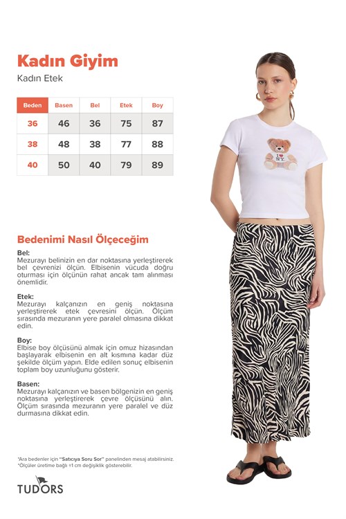 Kadın Standart Fit Lastikli Bel Desenli Etek