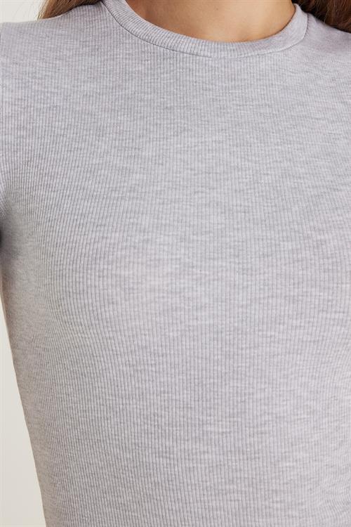 Kadın Standart Fit Bisiklet Yaka Kısa Kollu Modal Kumaş Midi Boy Gri Elbise