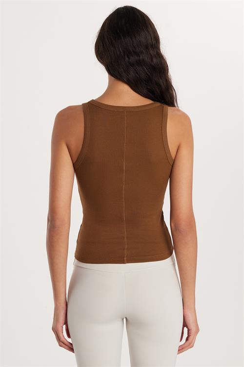 Kadın Slim Fit Dar Kesim U Yaka Modal Kumaş Kahverengi Body Atlet