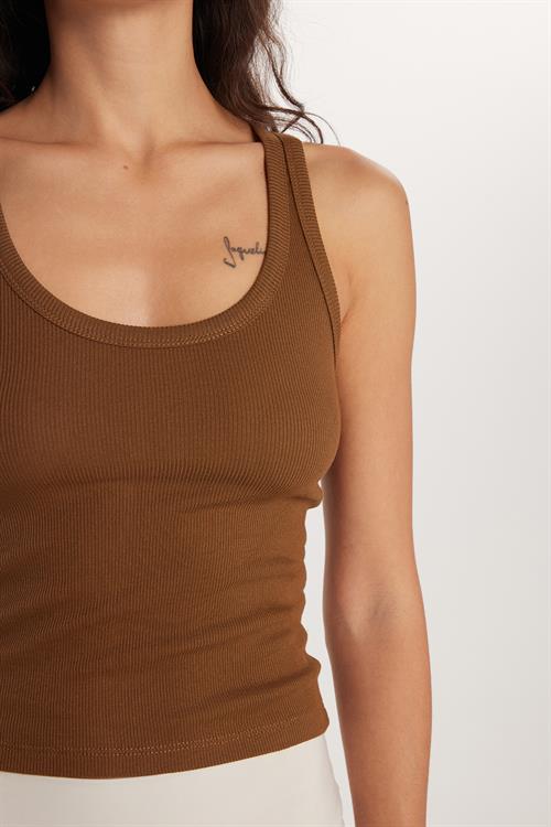 Kadın Slim Fit Dar Kesim U Yaka Modal Kumaş Kahverengi Body Atlet