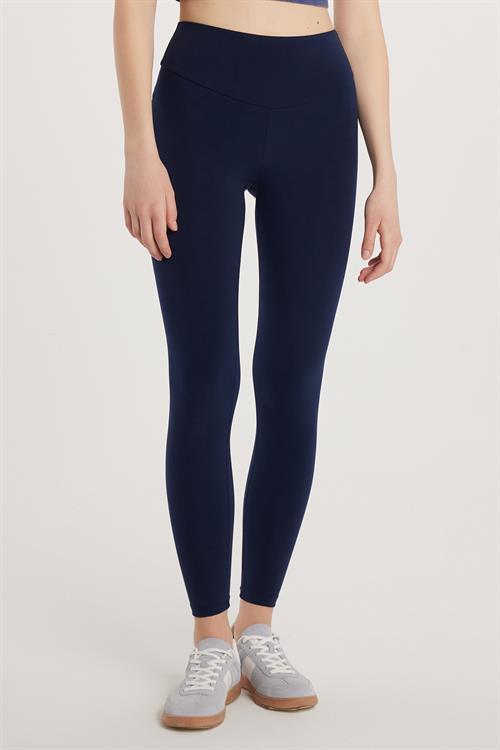 Kadın Süper Slim Beli Lastikli İnterlok Standart Boy Normal Bel Lacivert Tayt