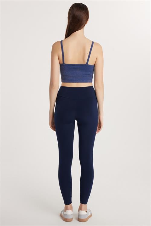 Kadın Süper Slim Beli Lastikli İnterlok Standart Boy Normal Bel Lacivert Tayt