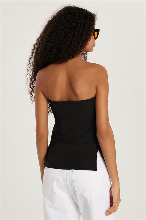 Kadın Slim Fit Dar Kesim Straplez Siyah Bluz