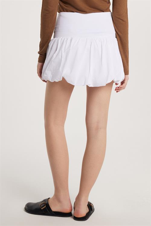 Kadın Slim Fit Pamuklu Lastikli Balon Mini Boy Beyaz Etek