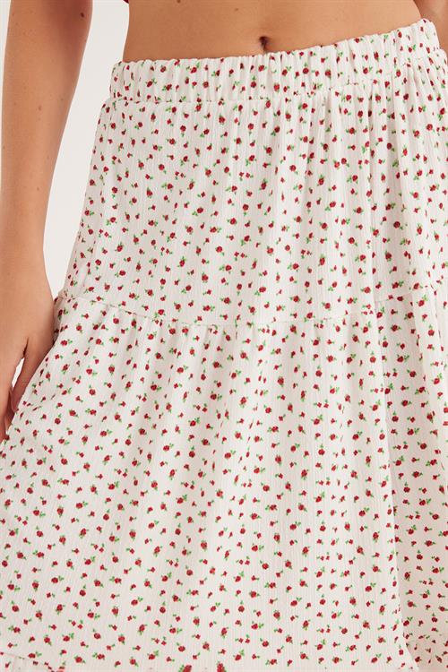 Kadın Standart Fit Beli Lastikli Baskılı Midi Boy Etek