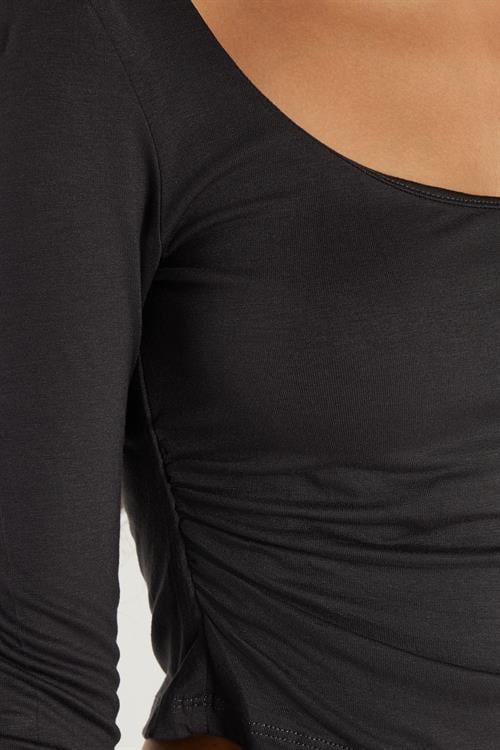 Kadın Slim Fit Dar Kesim Uzun Kollu U Yaka Antrasit Bluz