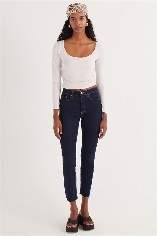 Kadın Slim Fit Dar Kesim Uzun Kollu U Yaka Taş Bluz
