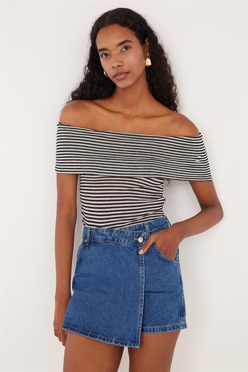 Kadın Slim Fit Dar Kesim Çizgili Straplez Bluz