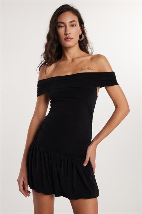 Kadın Slim Fit Dar Kesim Straplez Siyah Midi Elbise