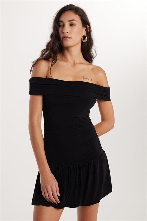 Kadın Slim Fit Dar Kesim Straplez Siyah Midi Elbise
