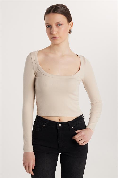 Kadın Modal Kumaş Slim Fit Dar Kesim Kare Yaka Taş Bluz