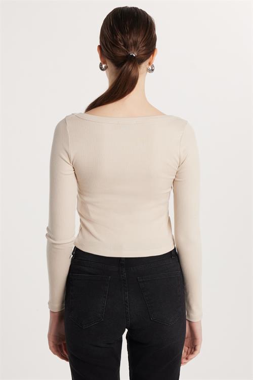 Kadın Modal Kumaş Slim Fit Dar Kesim Kare Yaka Taş Bluz