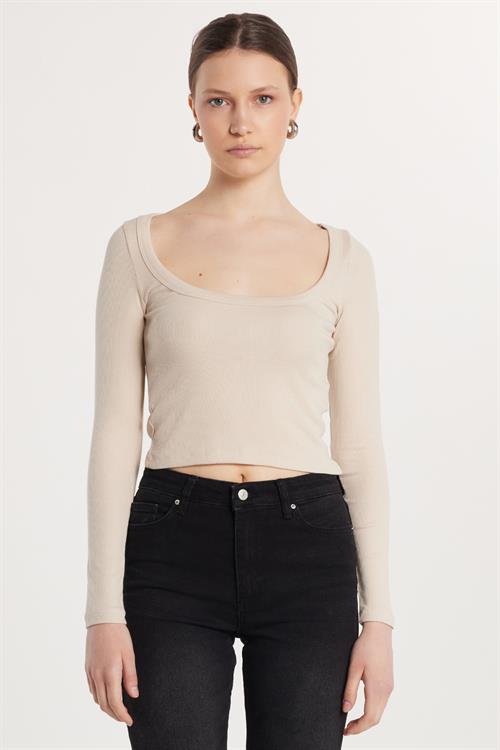 Kadın Modal Kumaş Slim Fit Dar Kesim Kare Yaka Taş Bluz