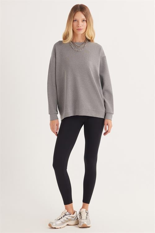 Kadın Relax Fit Rahat Kesim Bisiklet Yaka Antrasit Melanj Sweatshirt