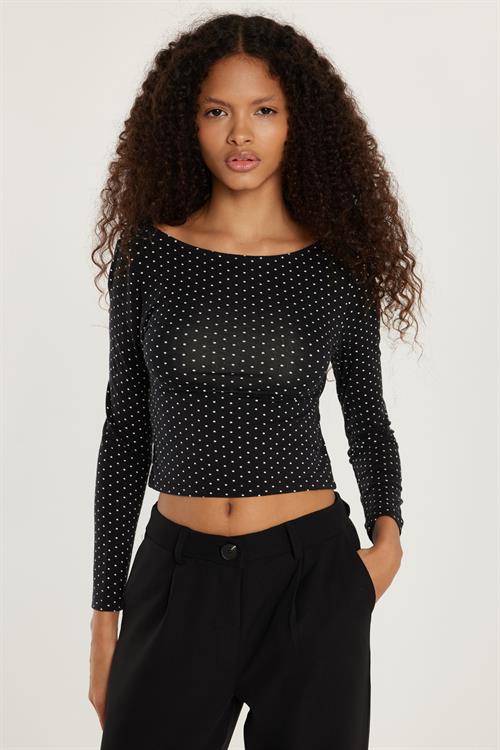 Kadın Slim Fit Dar Kesim Sırt Detaylı Siyah Bluz