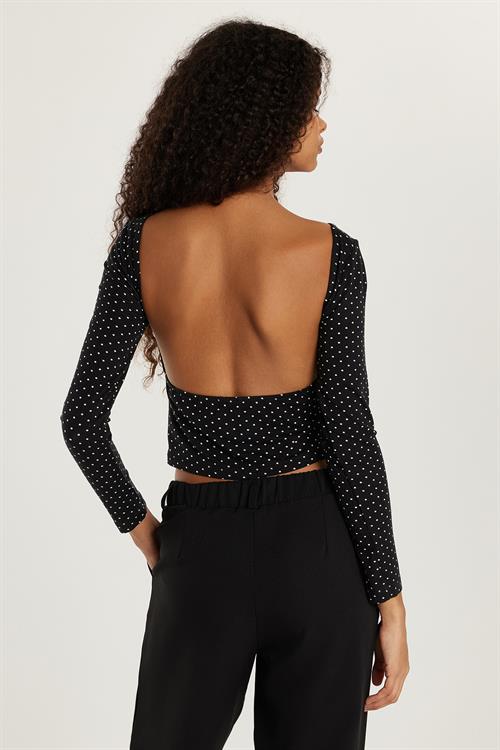 Kadın Slim Fit Dar Kesim Sırt Detaylı Siyah Bluz