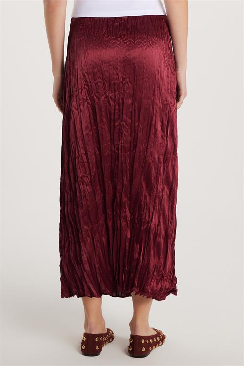 Kadın Regular Fit Desenli Saten Bordo Etek