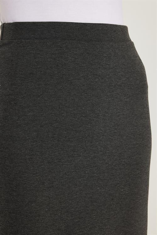 Kadın Slim Fit Dar Kesim Beli Lastikli Viskon Kumaş Midi Boy Gri Etek