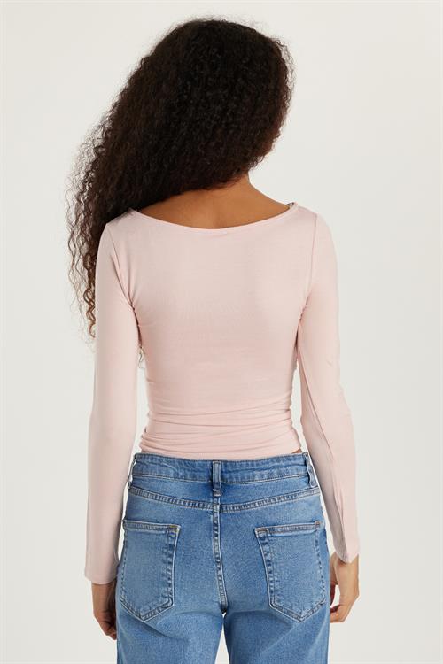 Kadın Slim Fit Dar Kesim Geniş Yaka Gül Kurusu Bluz