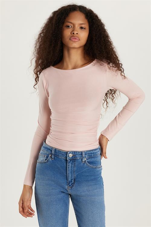 Kadın Slim Fit Dar Kesim Geniş Yaka Gül Kurusu Bluz