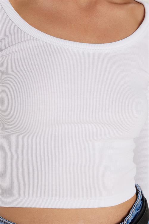 Kadın Modal Kumaş Slim Fit Dar Kesim Uzun Kollu Geniş Yaka Beyaz Bluz