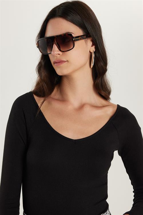 Kadın Modal Kumaş Slim Fit Dar Kesim Uzun Kollu Kayık Yaka Siyah Bluz