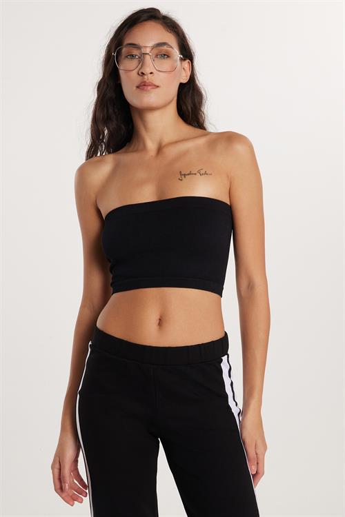 Kadın Slim Fit Dar Kesim Straplez Siyah Body