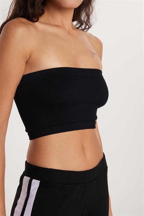 Kadın Slim Fit Dar Kesim Straplez Siyah Body