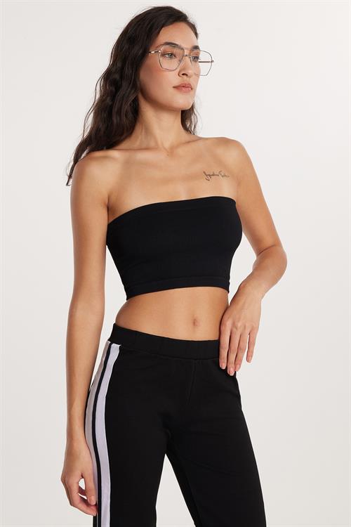 Kadın Slim Fit Dar Kesim Straplez Siyah Body