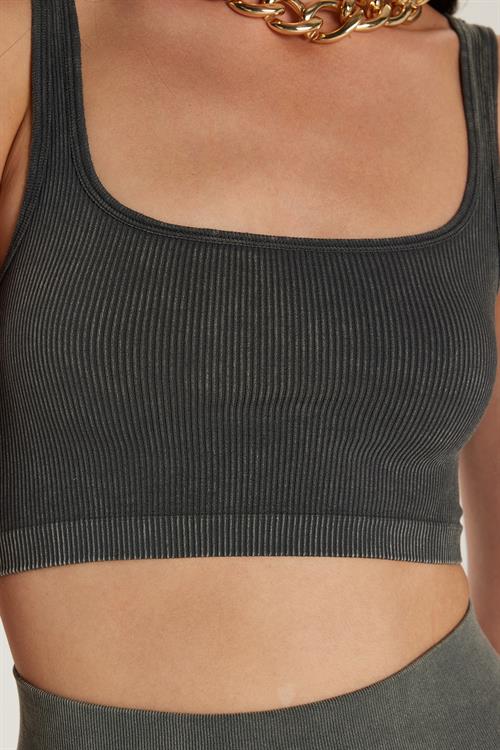 Kadın Slim Fit Dar Kesim Askılı U Yaka Antrasit Crop Atlet
