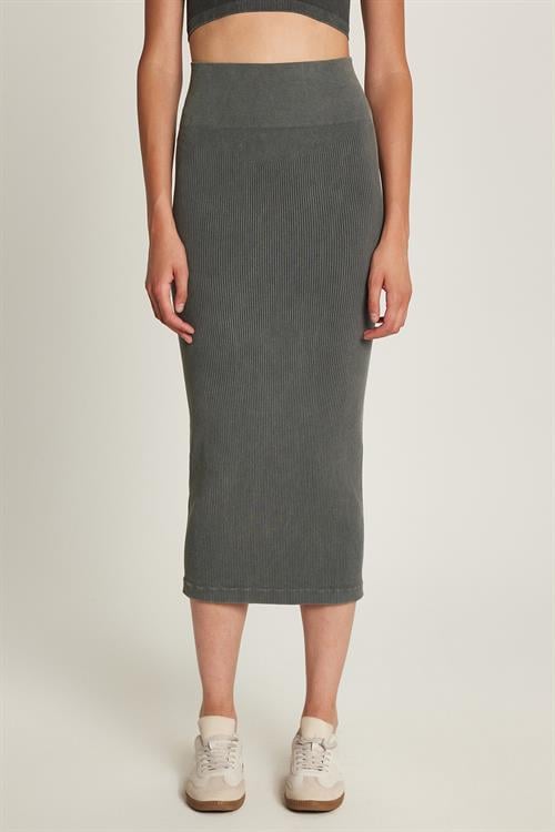 Kadın Slim Fit Pamuklu Düz Uzun Antrasit Etek