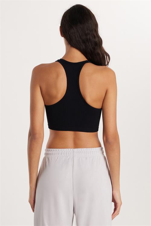 Kadın Slim Fit Dar Kesim Askılı U Yaka Siyah Crop Atlet