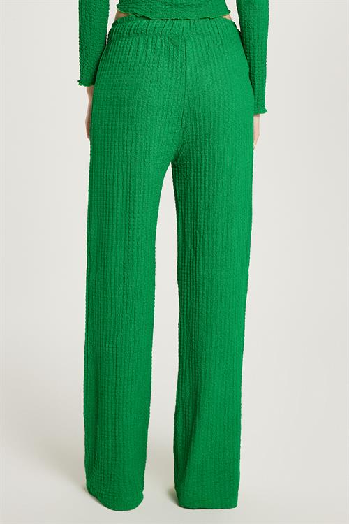 Kadın Slim Fit Dar Kesim Beli Lastikli Büzgülü İspanyol Paça Yeşil Pantolon