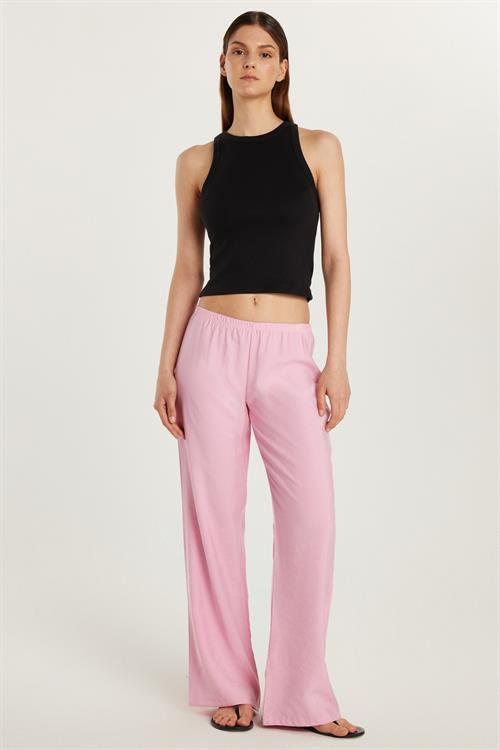 Kadın Regular Fit Beli Lastikli Modal İspanyol Paça Pembe Pantolon