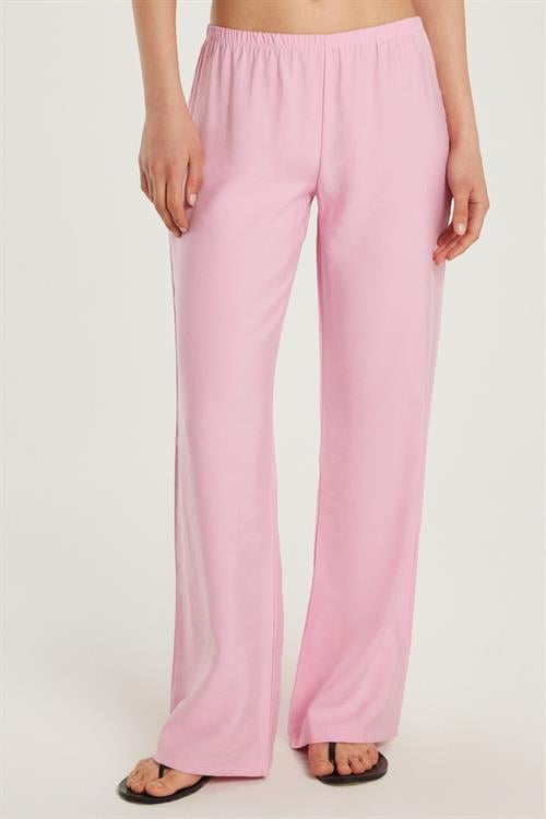 Kadın Regular Fit Beli Lastikli Modal İspanyol Paça Pembe Pantolon
